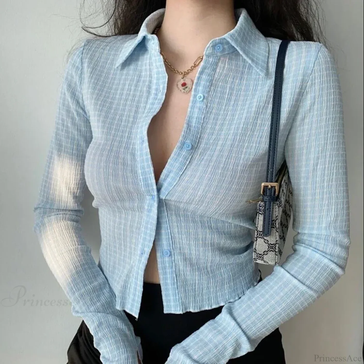 Vintage Plaid Long Sleeve Blouse - Image 7