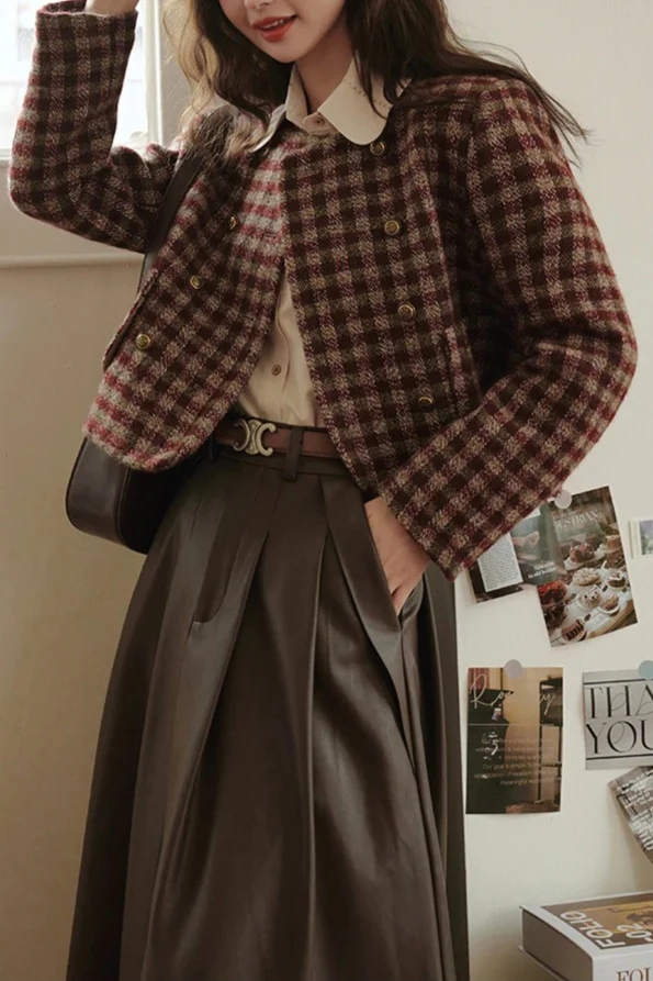 Vintage Plaid Single Breasted Jacket - Image 2
