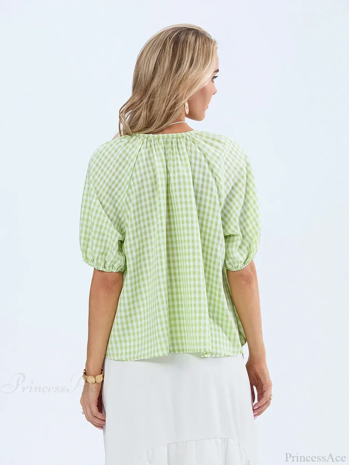 Vintage Plaid Tie-Up Blouse - Image 5