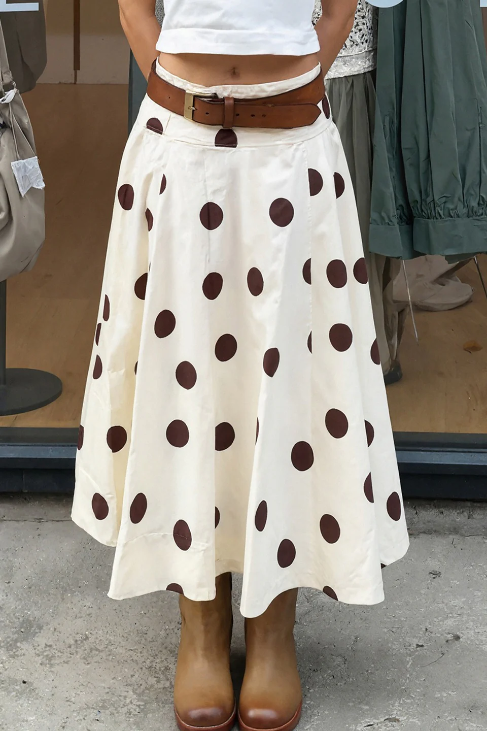 Vintage Polka Dot Flowy Long Skirt - Image 2
