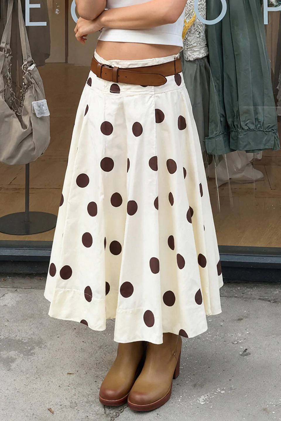 Vintage Polka Dot Flowy Long Skirt - Image 3