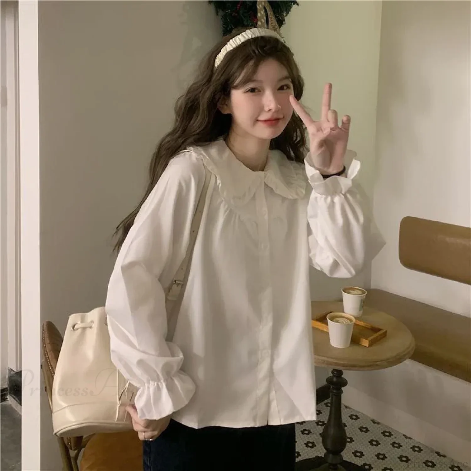 Vintage Preppy Style Sweet Kawaii White Blouse - Image 2