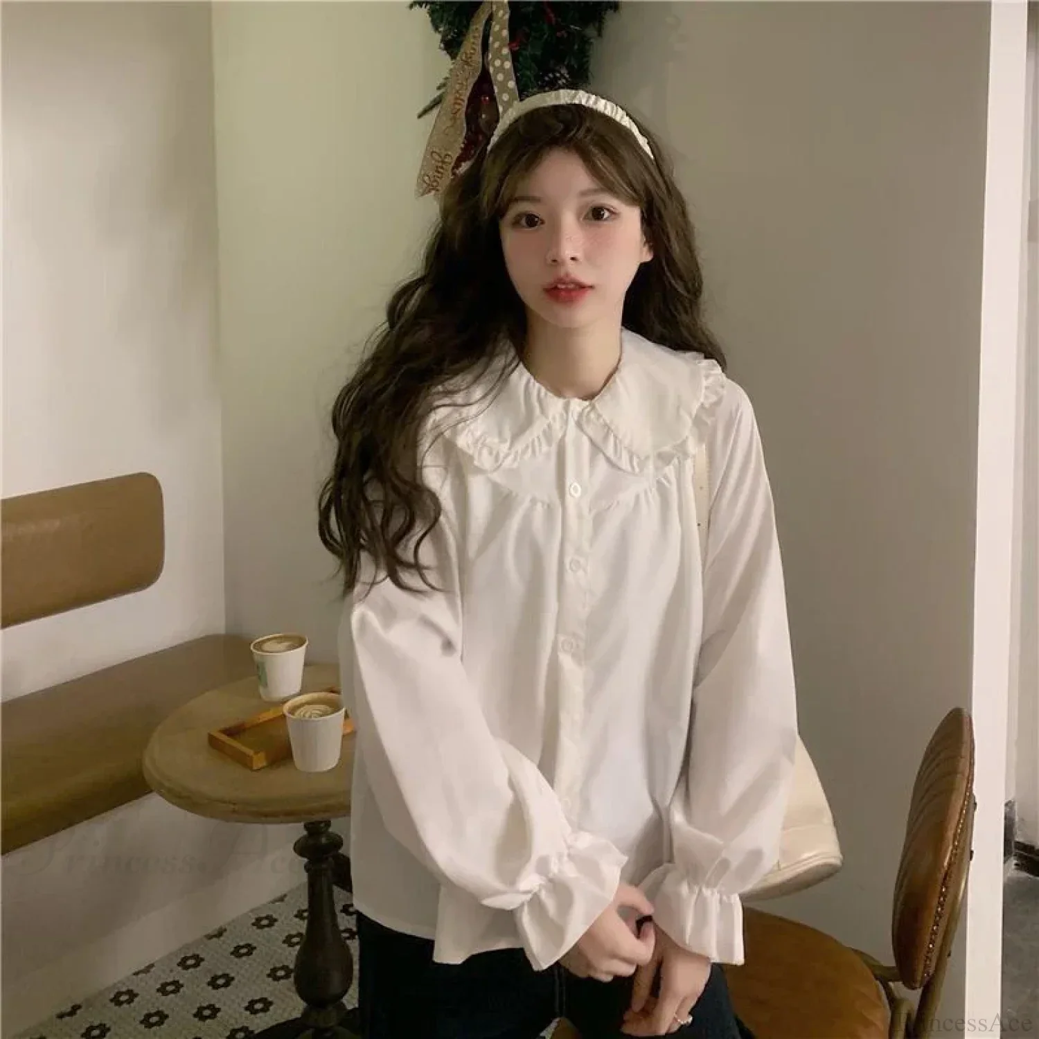 Vintage Preppy Style Sweet Kawaii White Blouse - Image 3