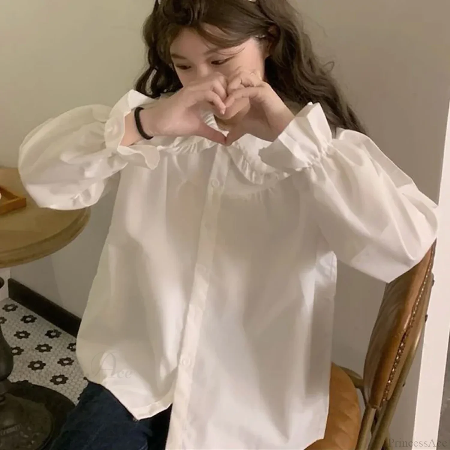 Vintage Preppy Style Sweet Kawaii White Blouse - Image 4