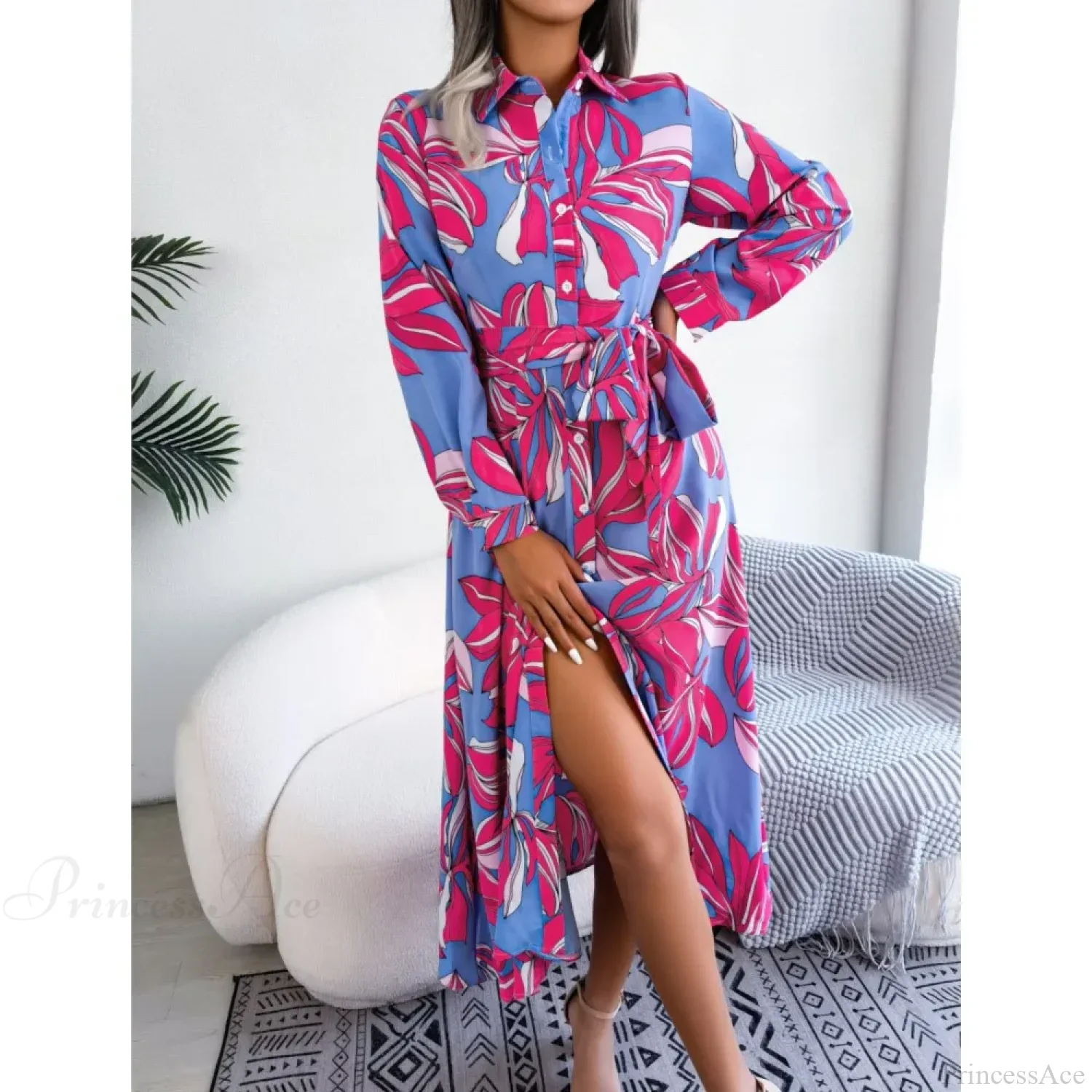 Vintage Print Shirt Maxi Floral Dress - Image 3