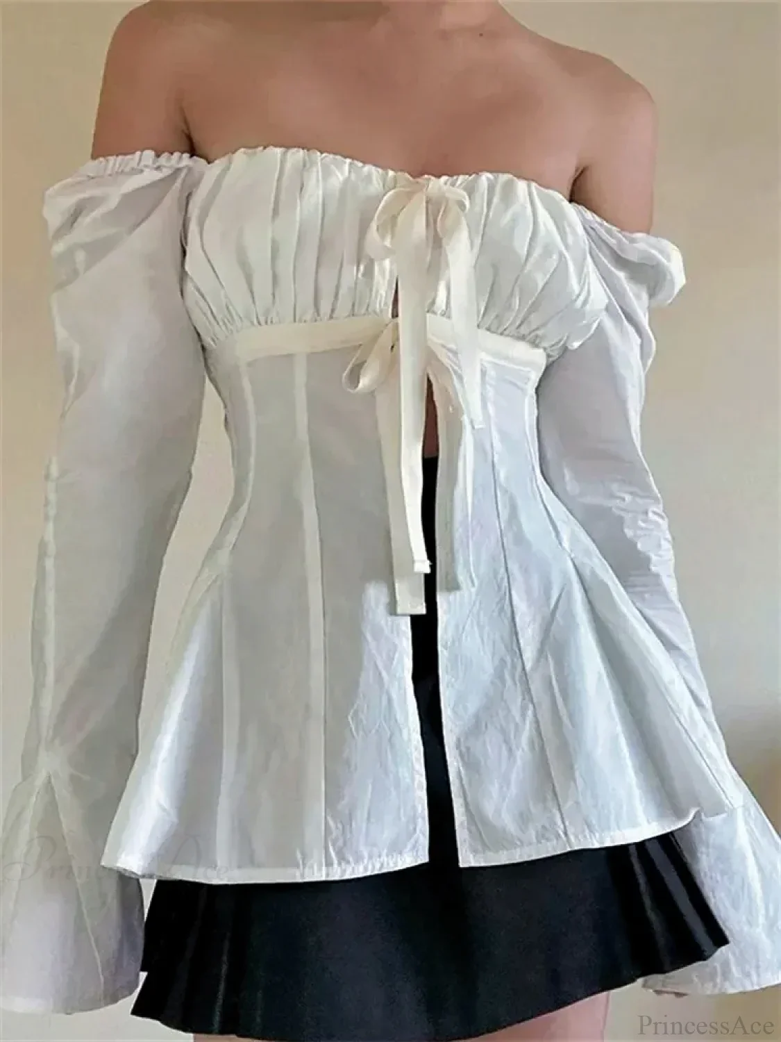 Vintage Puff Sleeve Tie-up Square Neck Blouse - Image 2