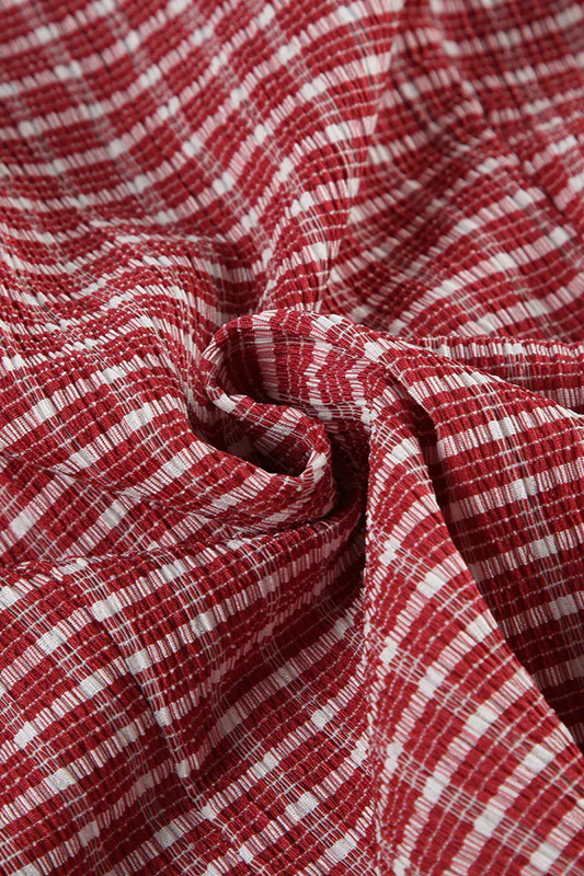 Vintage Red Plaid Polo Collar Button-Down Cropped Blouse - Image 6