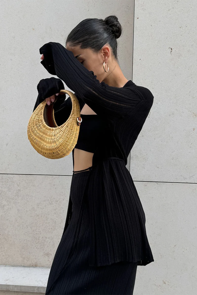 Vintage Ribbed Knit Cardigan and Cami Dress Three Piece Set - Image 11