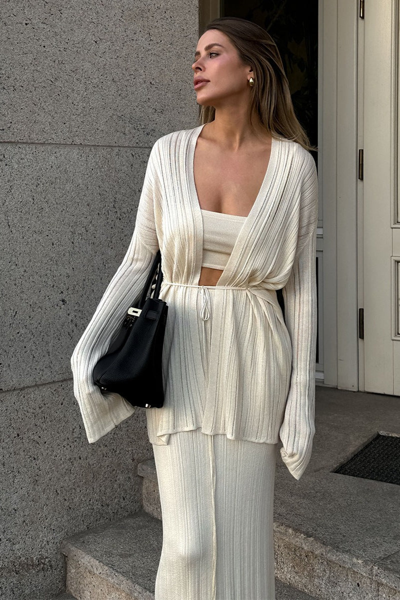 Vintage Ribbed Knit Cardigan and Cami Dress Three Piece Set - Image 4