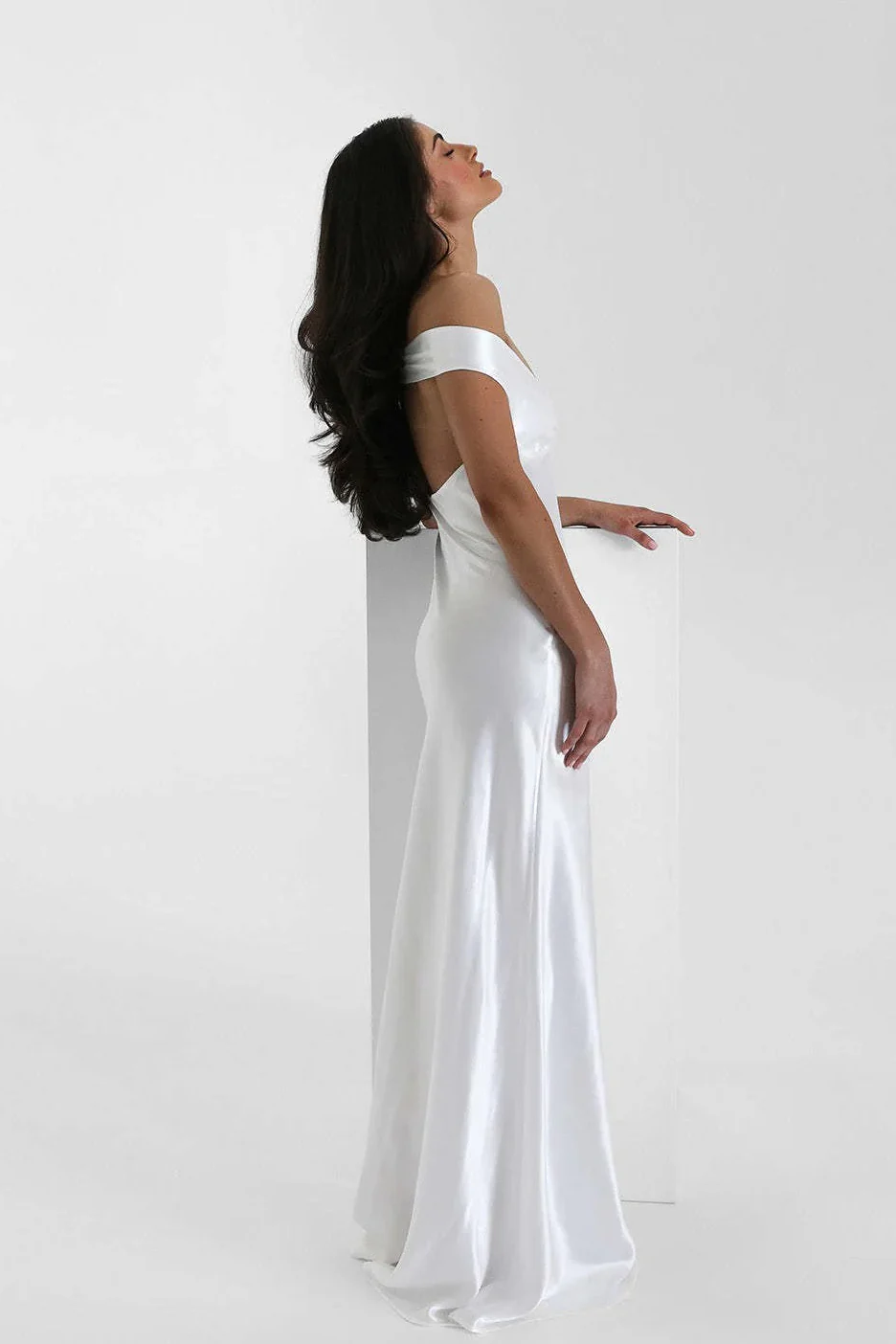 Vintage Satin Mermaid Off Shoulder Maxi Dress - Image 11