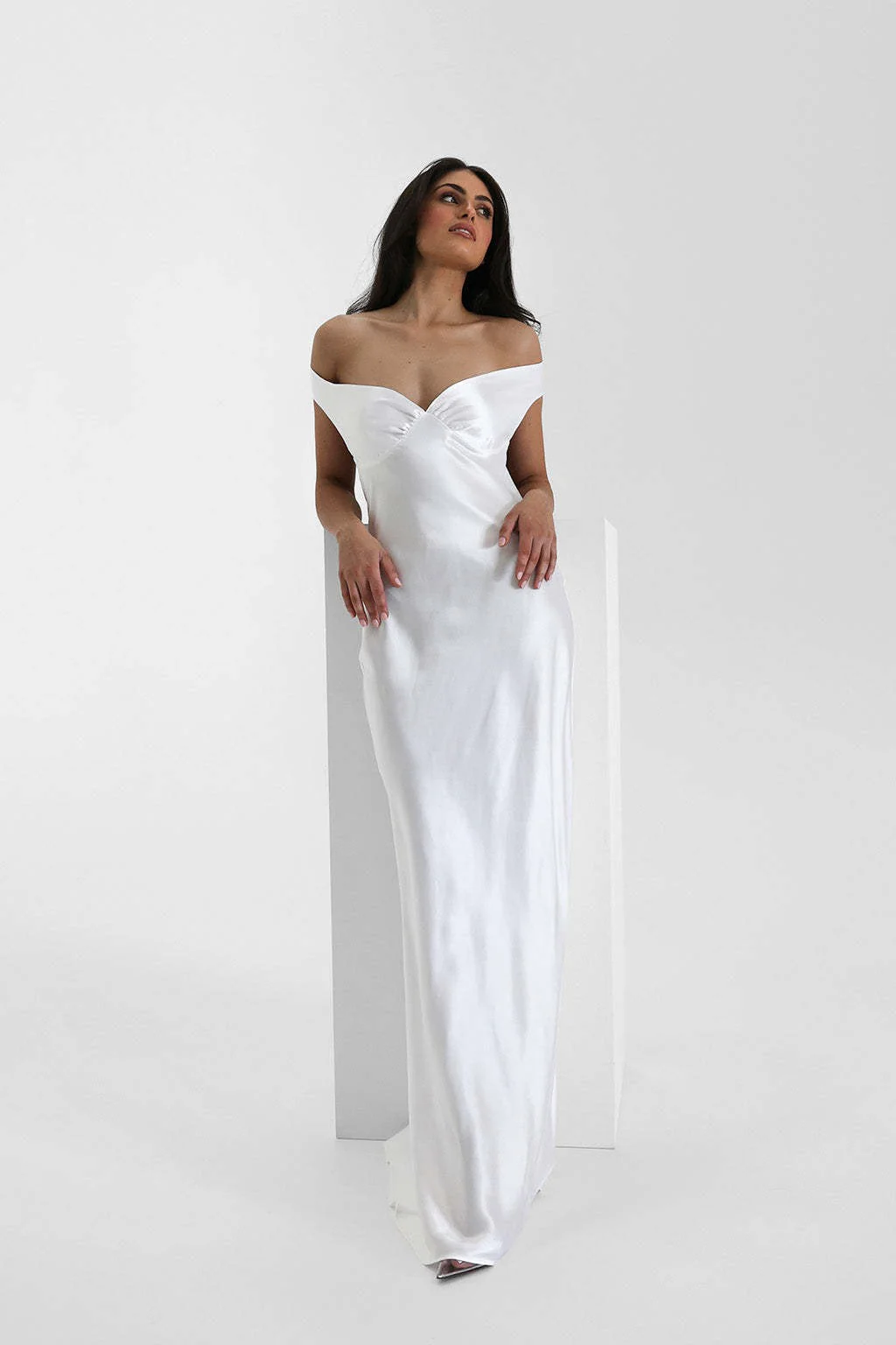 Vintage Satin Mermaid Off Shoulder Maxi Dress - Image 12