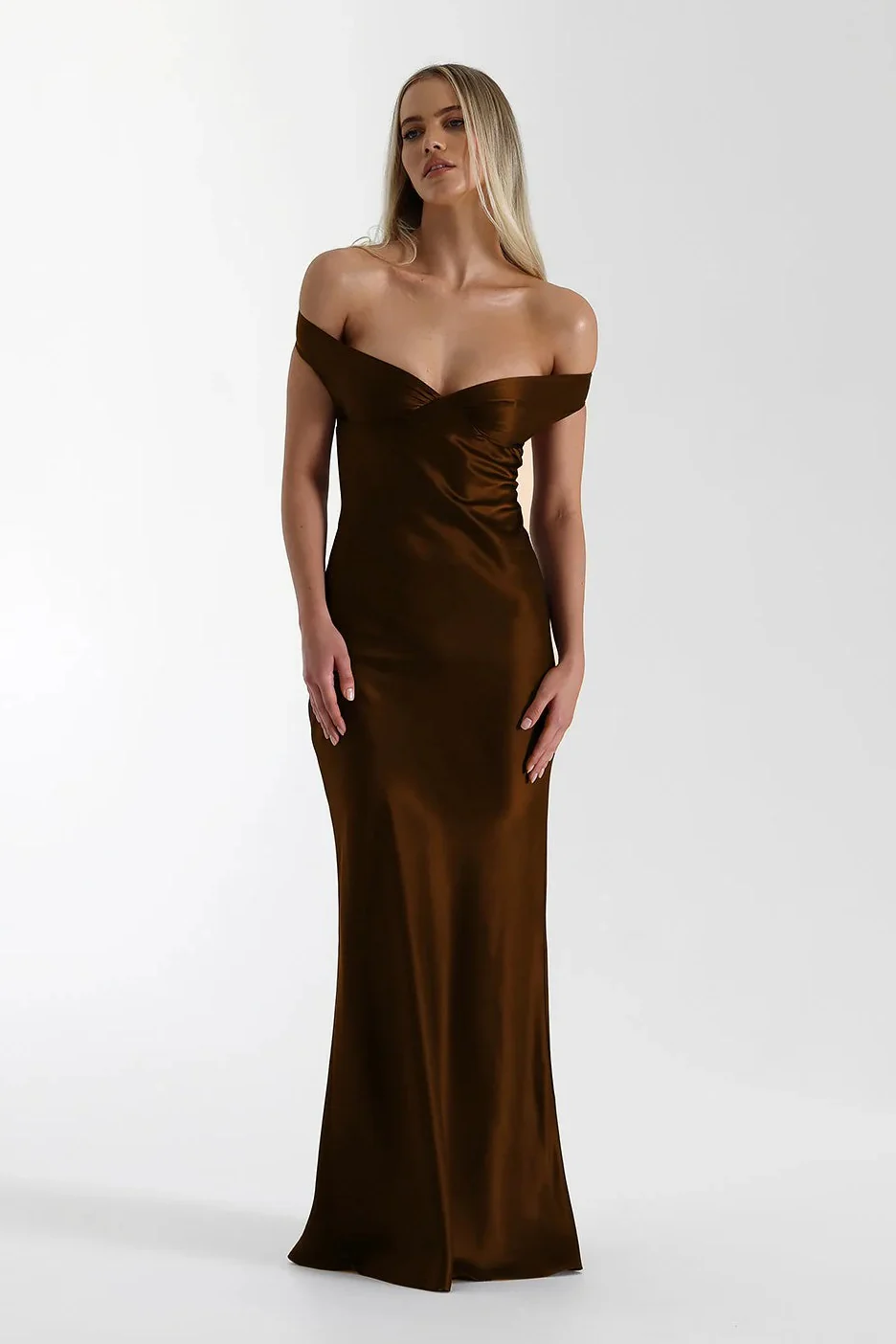 Vintage Satin Mermaid Off Shoulder Maxi Dress - Image 3
