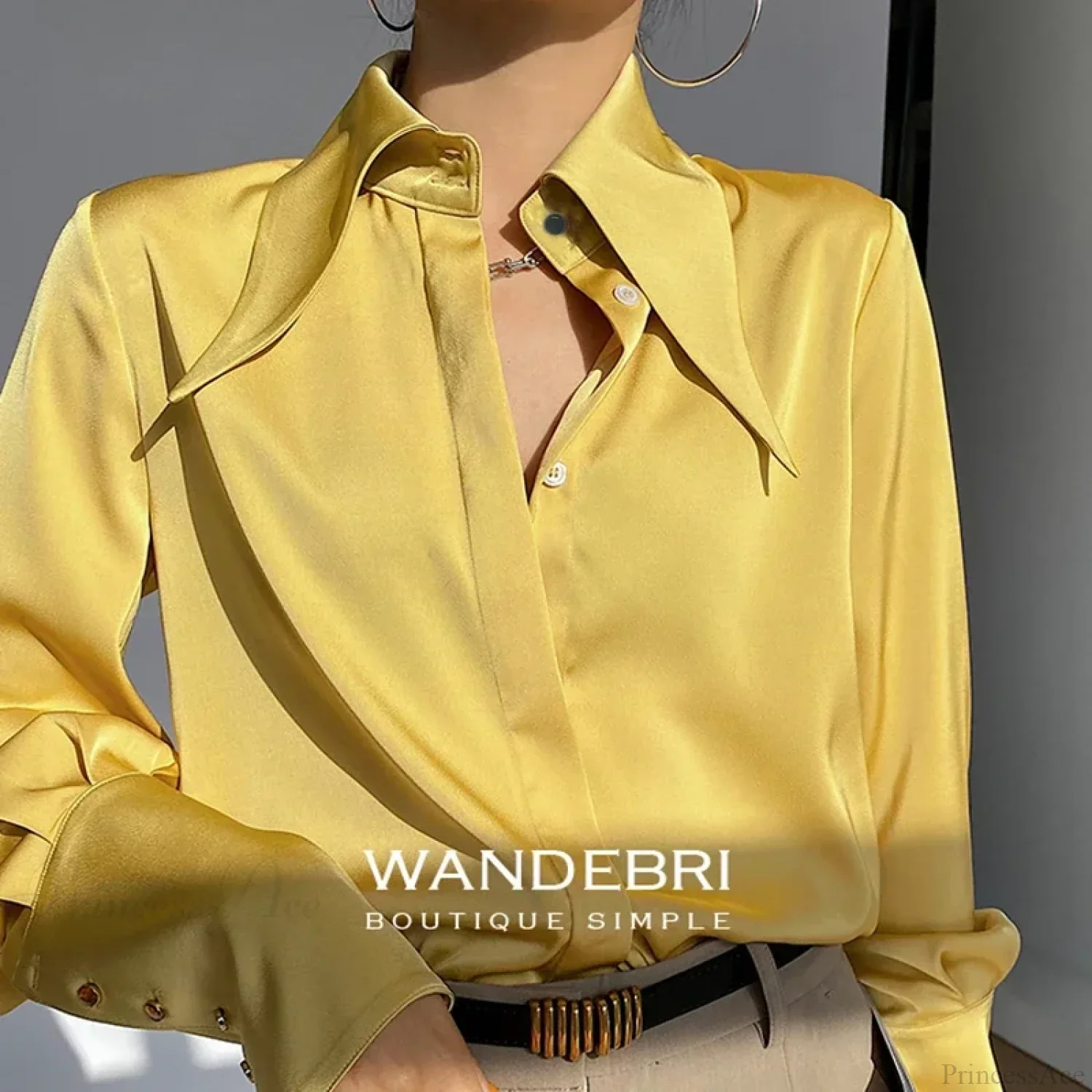 Vintage Satin Silk Turn Down Collar Blouse - Image 10