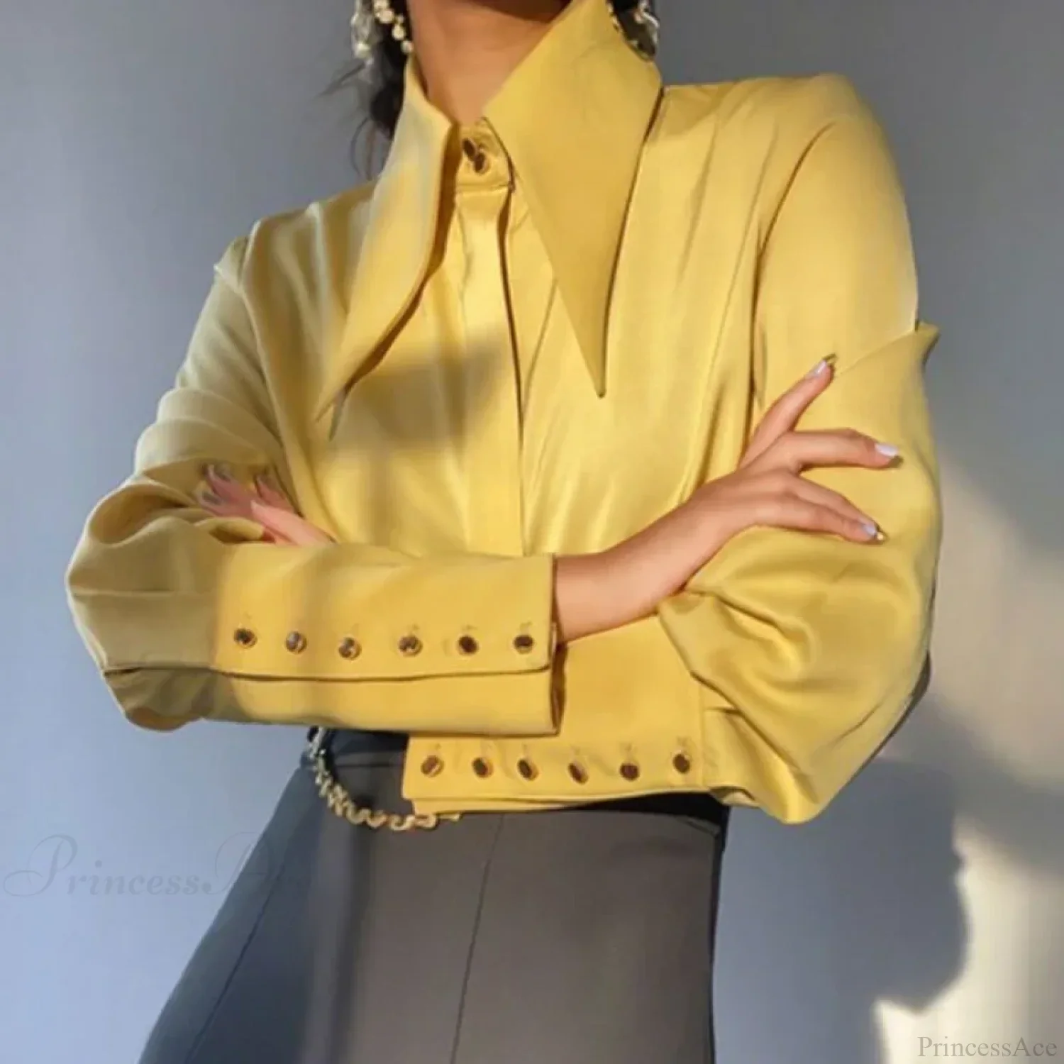 Vintage Satin Silk Turn Down Collar Blouse - Image 4