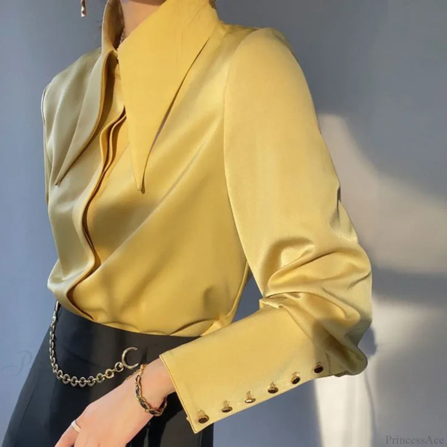 Vintage Satin Silk Turn Down Collar Blouse - Image 6