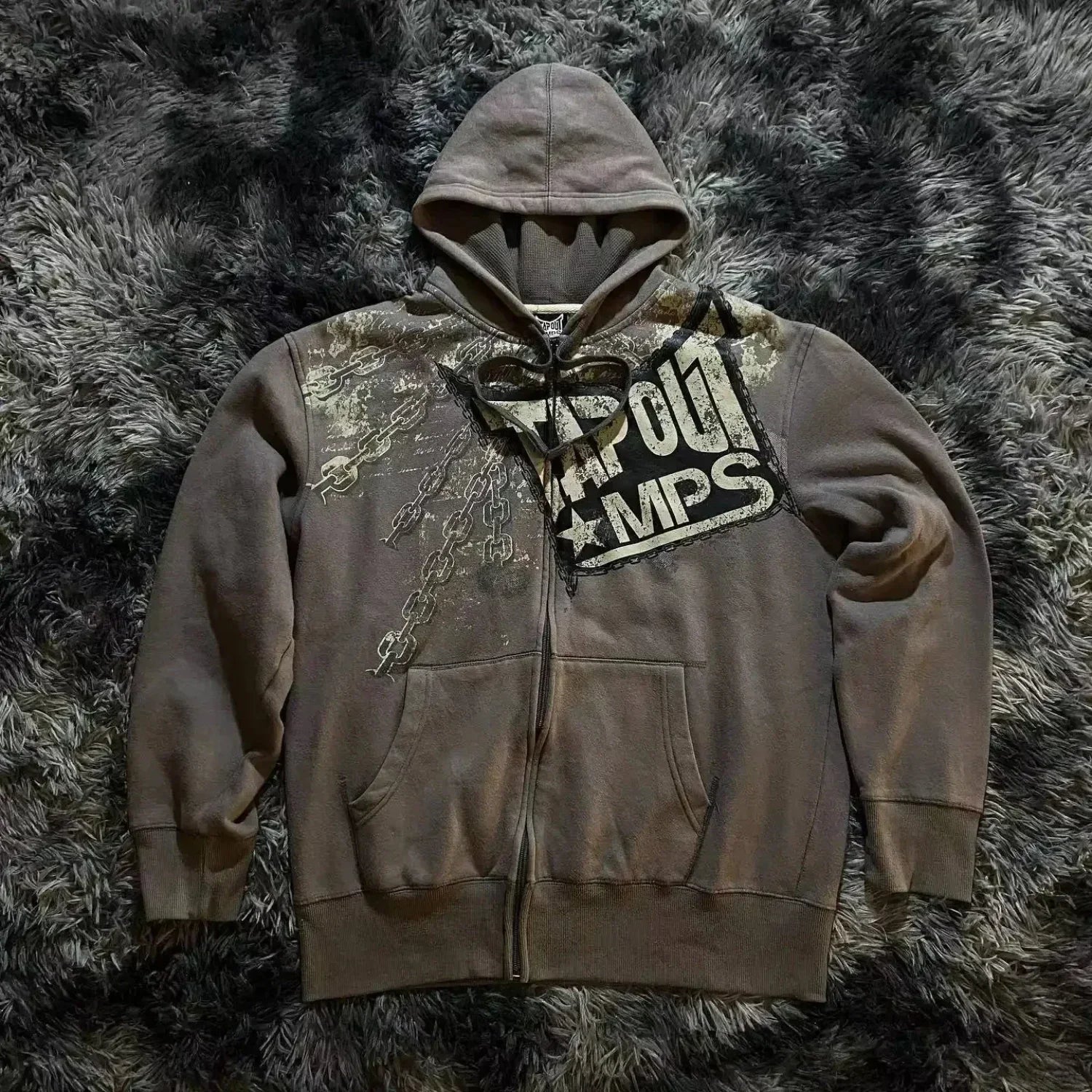 Vintage Skull Rose Print Hoodie - Image 14