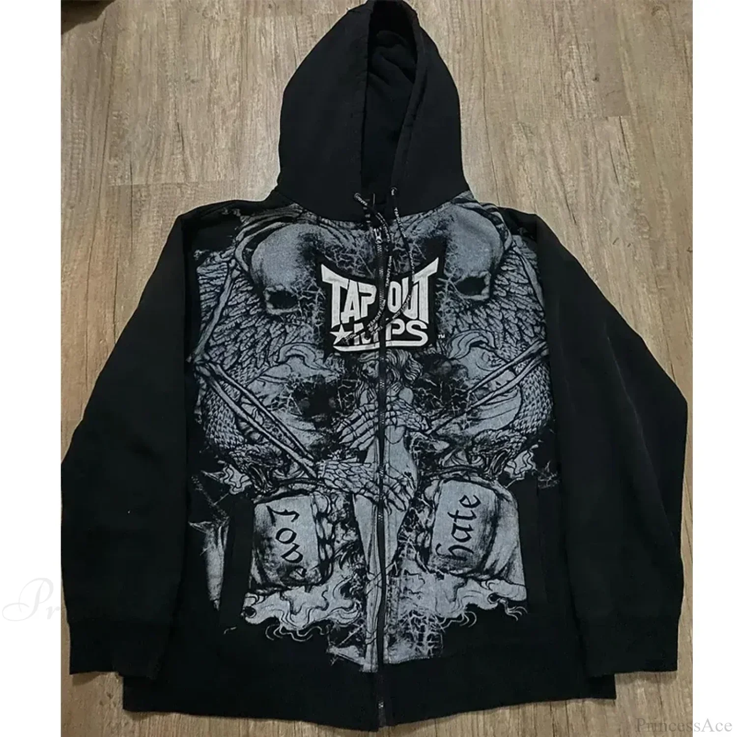 Vintage Skull Rose Print Hoodie - Image 16