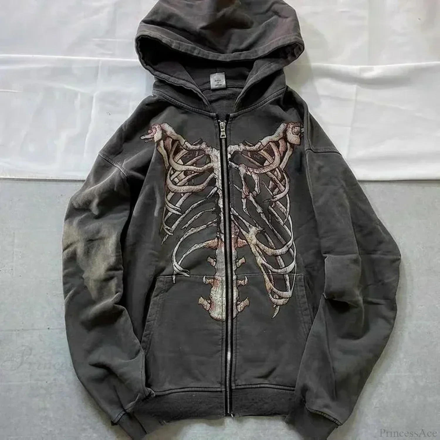 Vintage Skull Rose Print Hoodie - Image 19