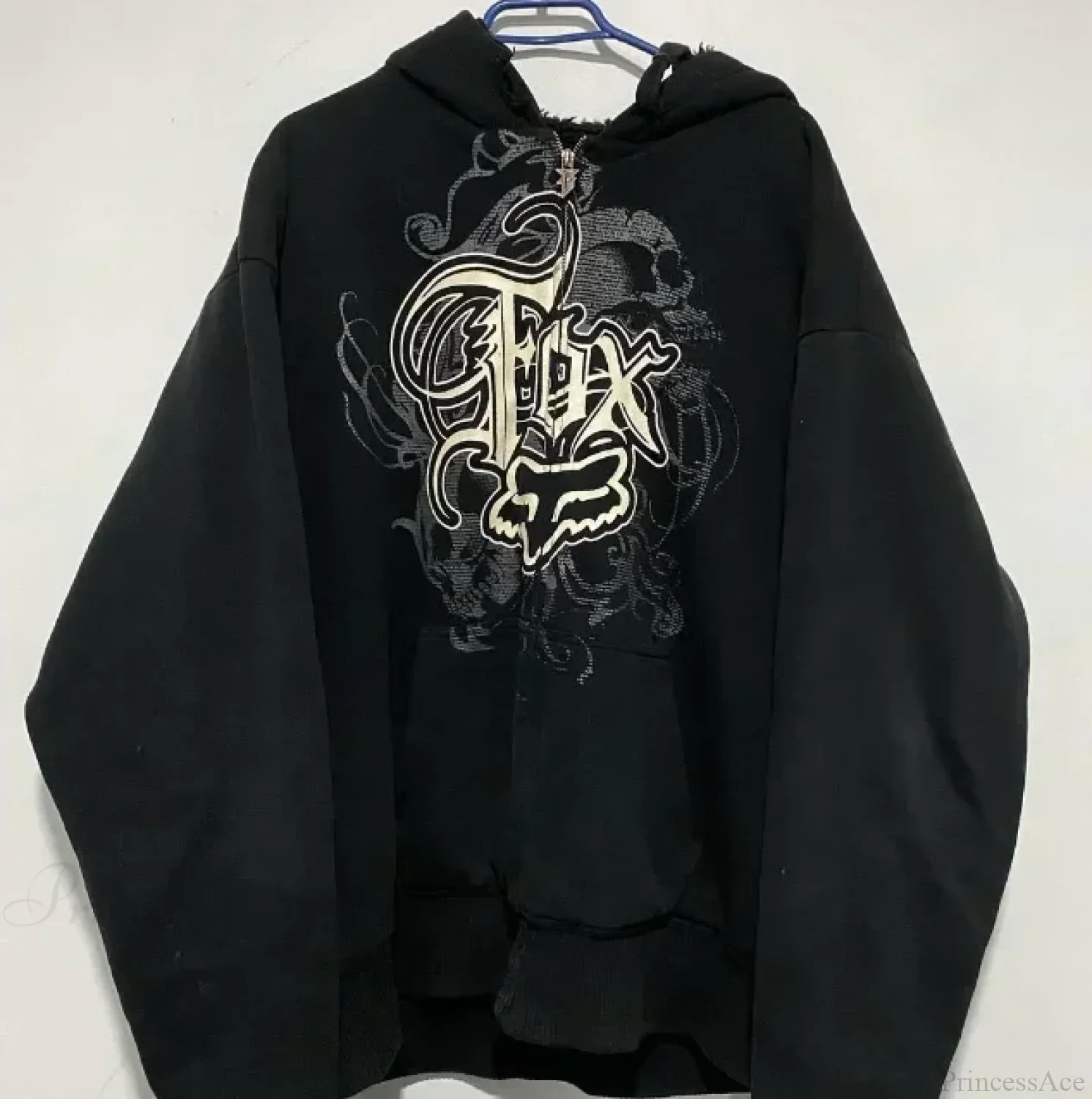 Vintage Skull Rose Print Hoodie - Image 22