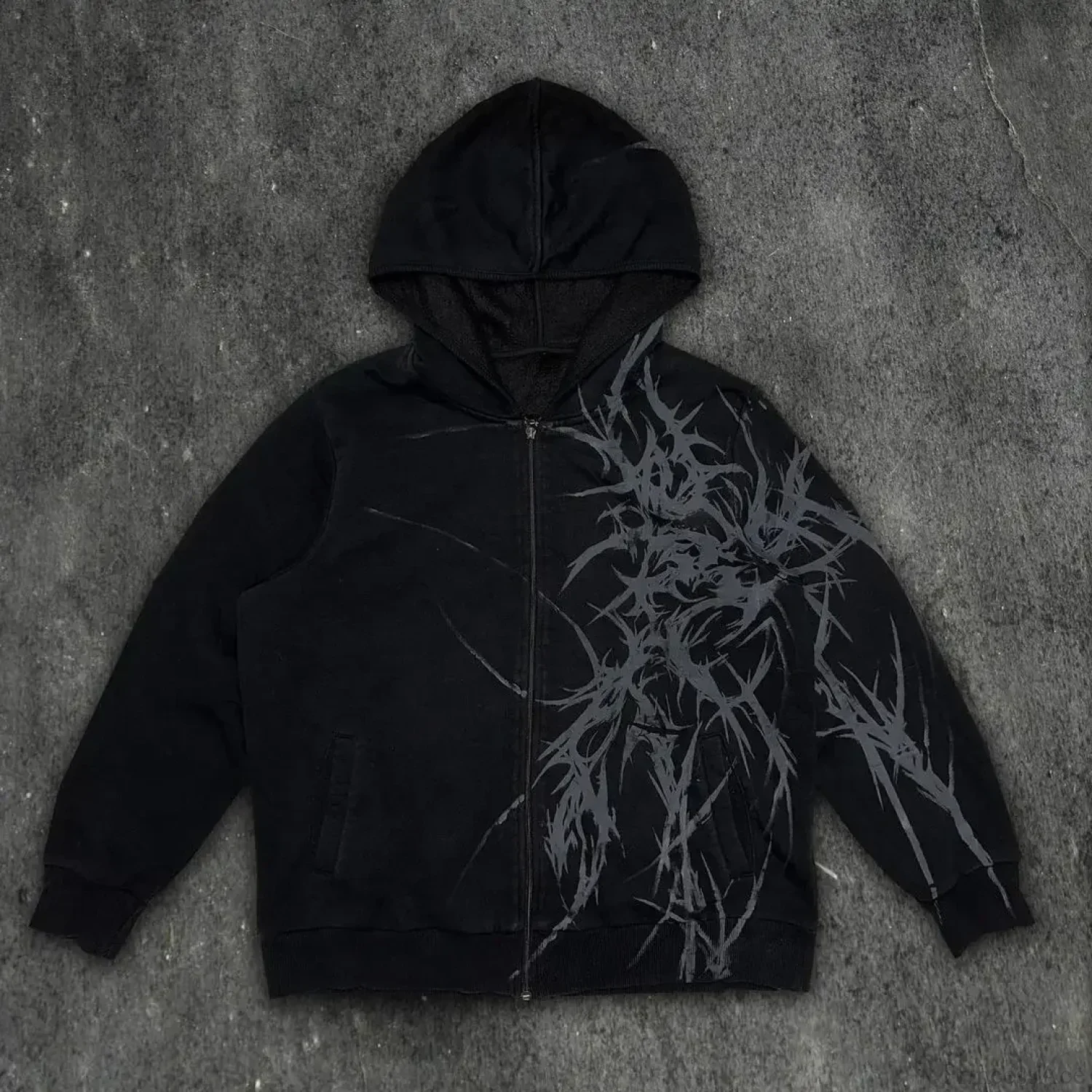 Vintage Skull Rose Print Hoodie - Image 3