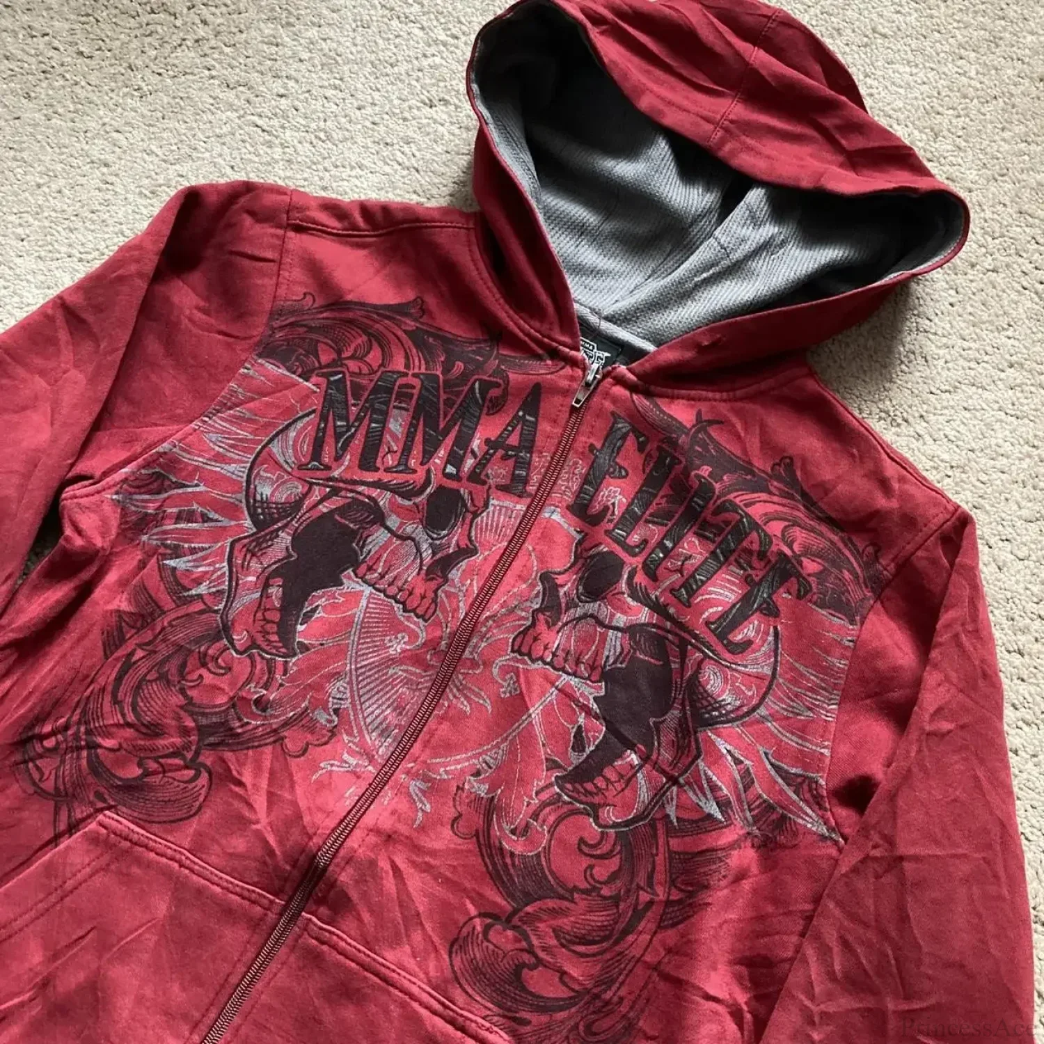 Vintage Skull Wing Zip Up Hoodie - Image 2