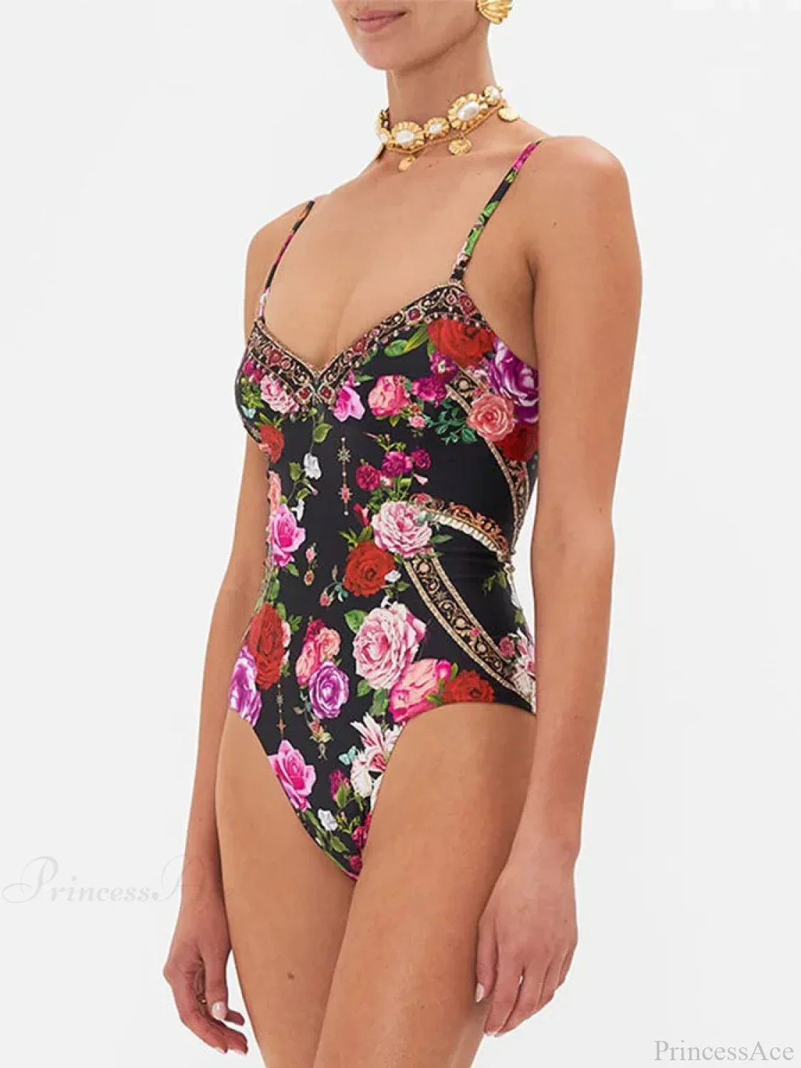 Vintage Sling Print Backless Bikini One Piece - Image 2