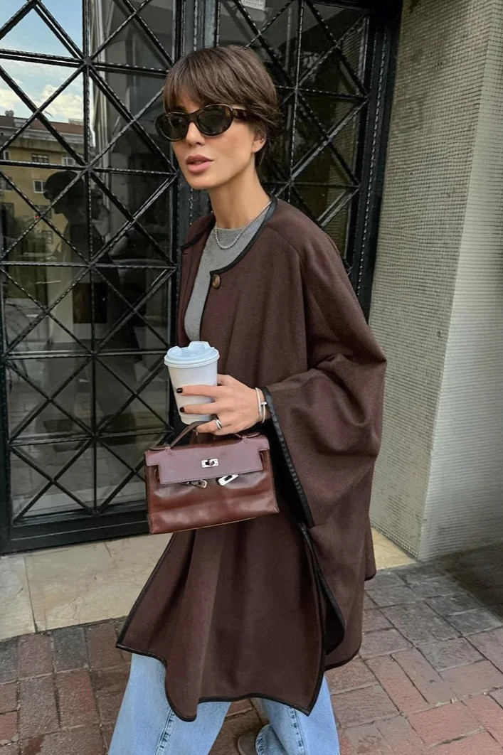 Vintage Solid Batwing Sleeve Coat - Image 2