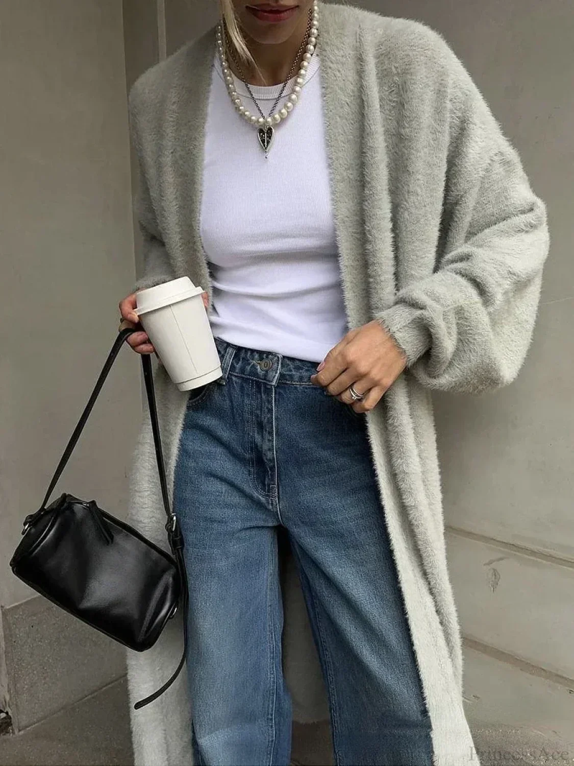 Vintage Solid Fluffy Warm Oversized Cardigan - Image 5