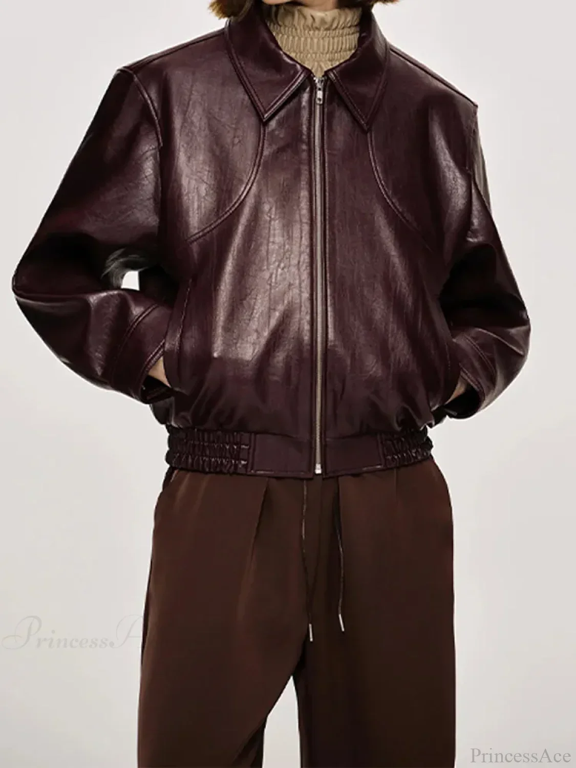 Vintage Solid PU Leather Coat - Image 6