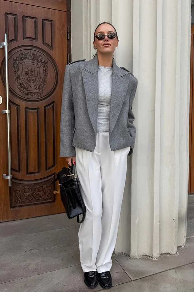 Vintage Solid Wool Blazer Wide-Collar Short Coat - Image 5