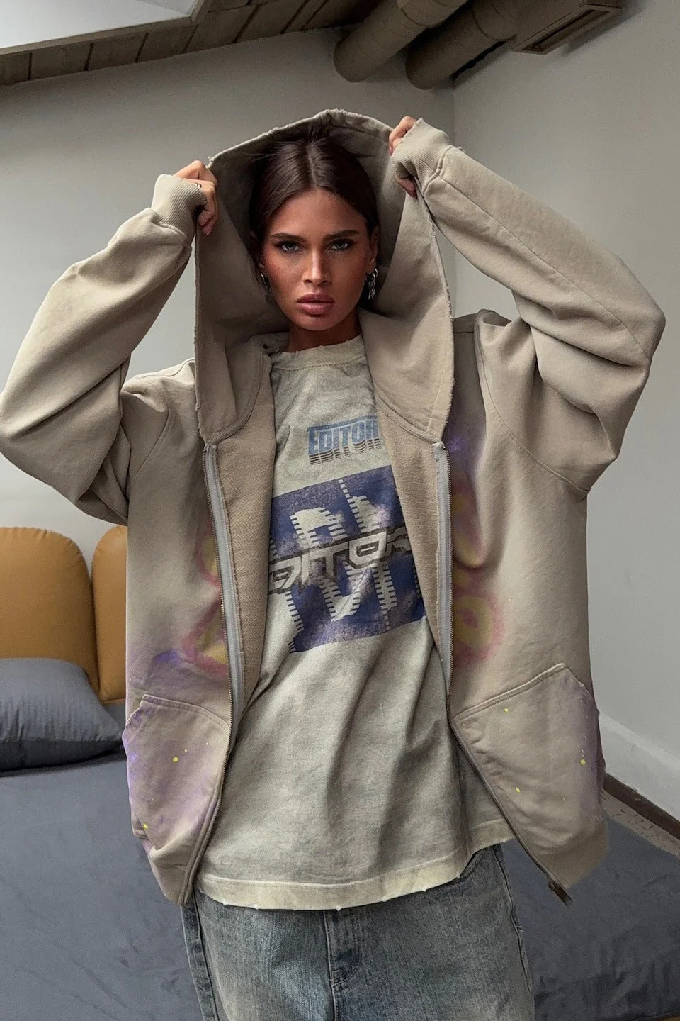 Vintage Street Style Zip Up Hoodie - Image 2