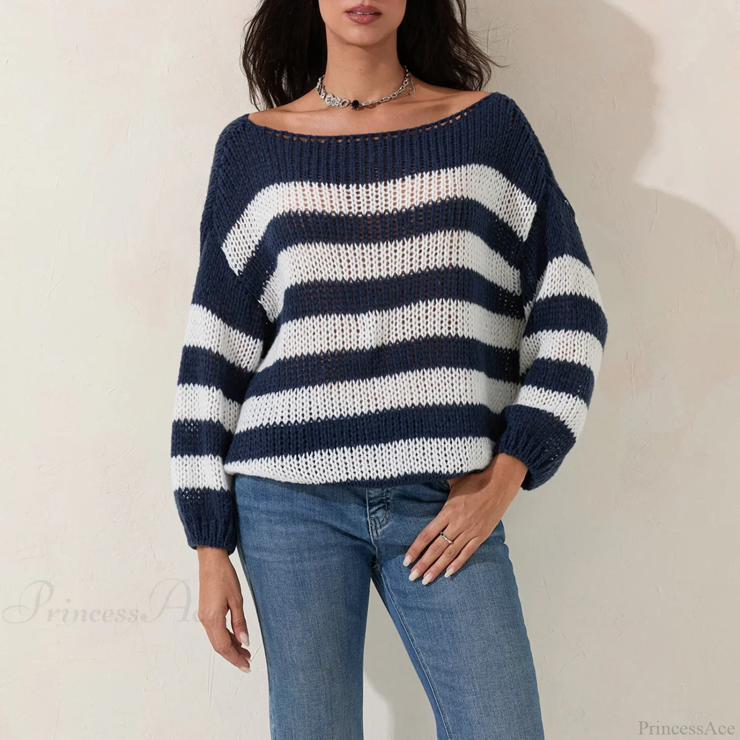 Vintage Striped Boat Neck Sweater