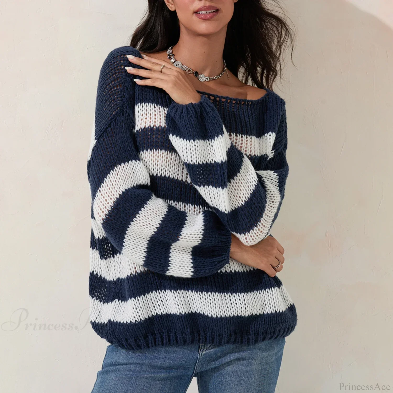 Vintage Striped Boat Neck Sweater - Image 3