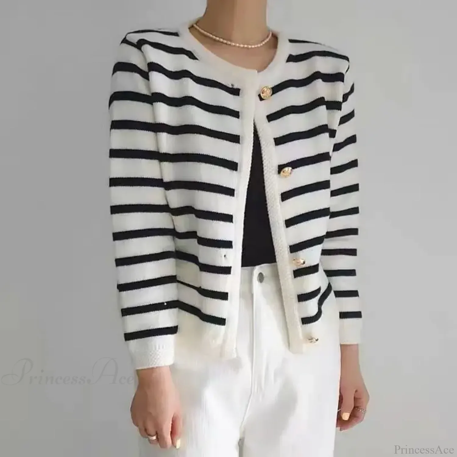 Vintage Striped Loose Knitting Simplicity Knit Cardigan - Image 4
