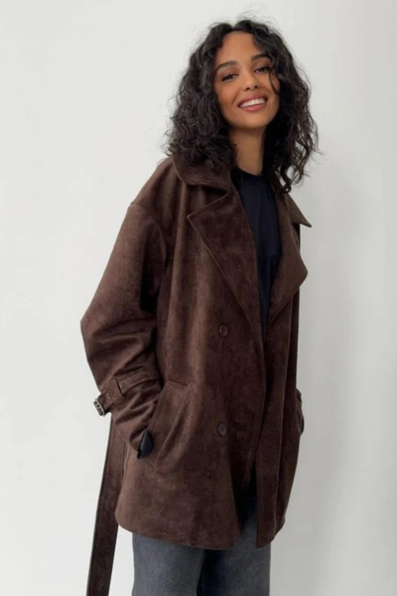 Vintage Suede Lapel Tie Waist Jacket Coat - Image 10