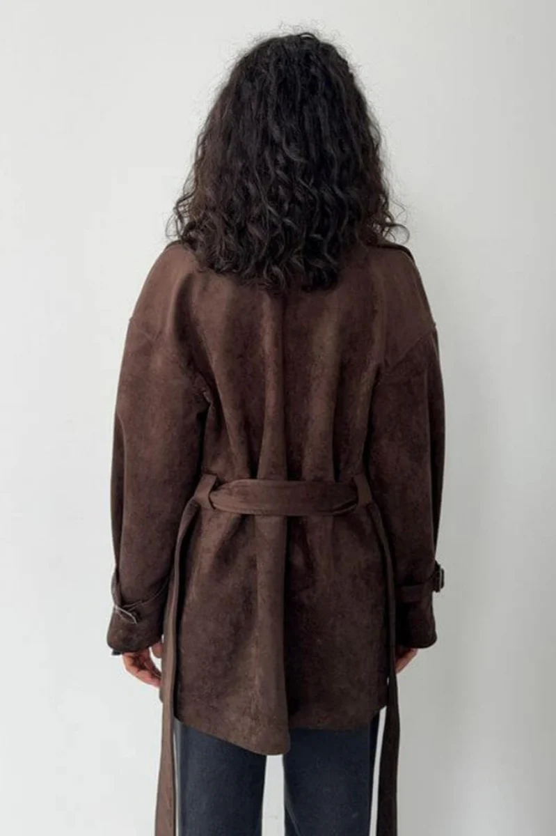 Vintage Suede Lapel Tie Waist Jacket Coat - Image 11