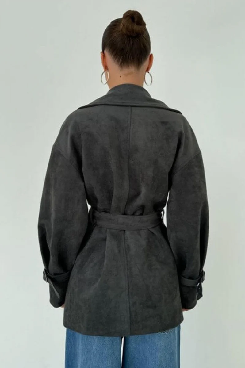Vintage Suede Lapel Tie Waist Jacket Coat - Image 17