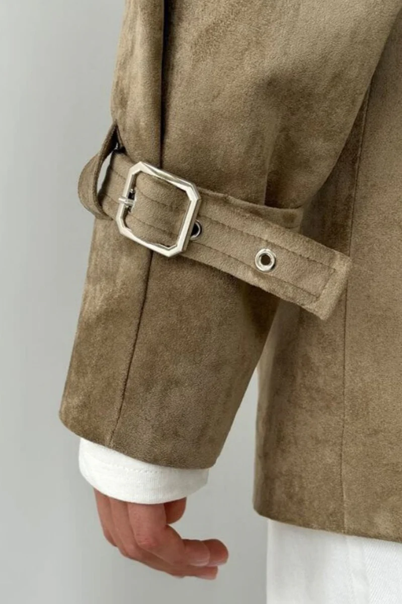Vintage Suede Lapel Tie Waist Jacket Coat - Image 6