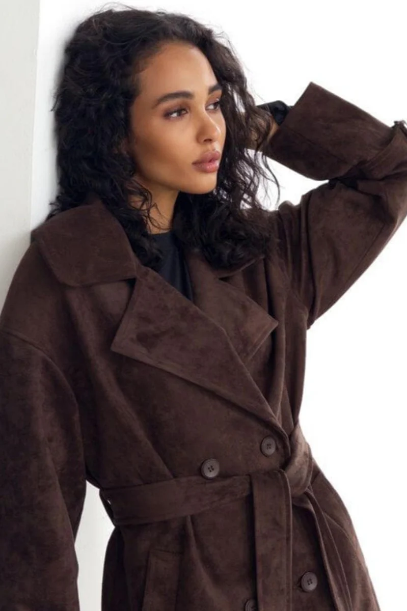 Vintage Suede Lapel Tie Waist Jacket Coat - Image 8