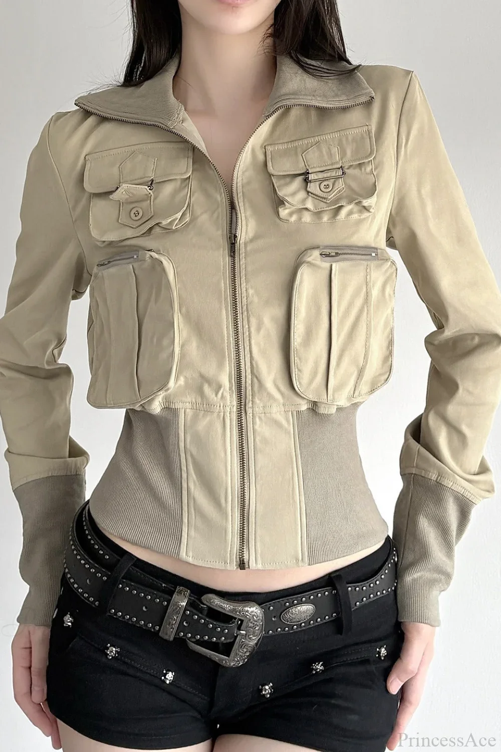 Vintage Utility Long Sleeve Ribbed Jacket
