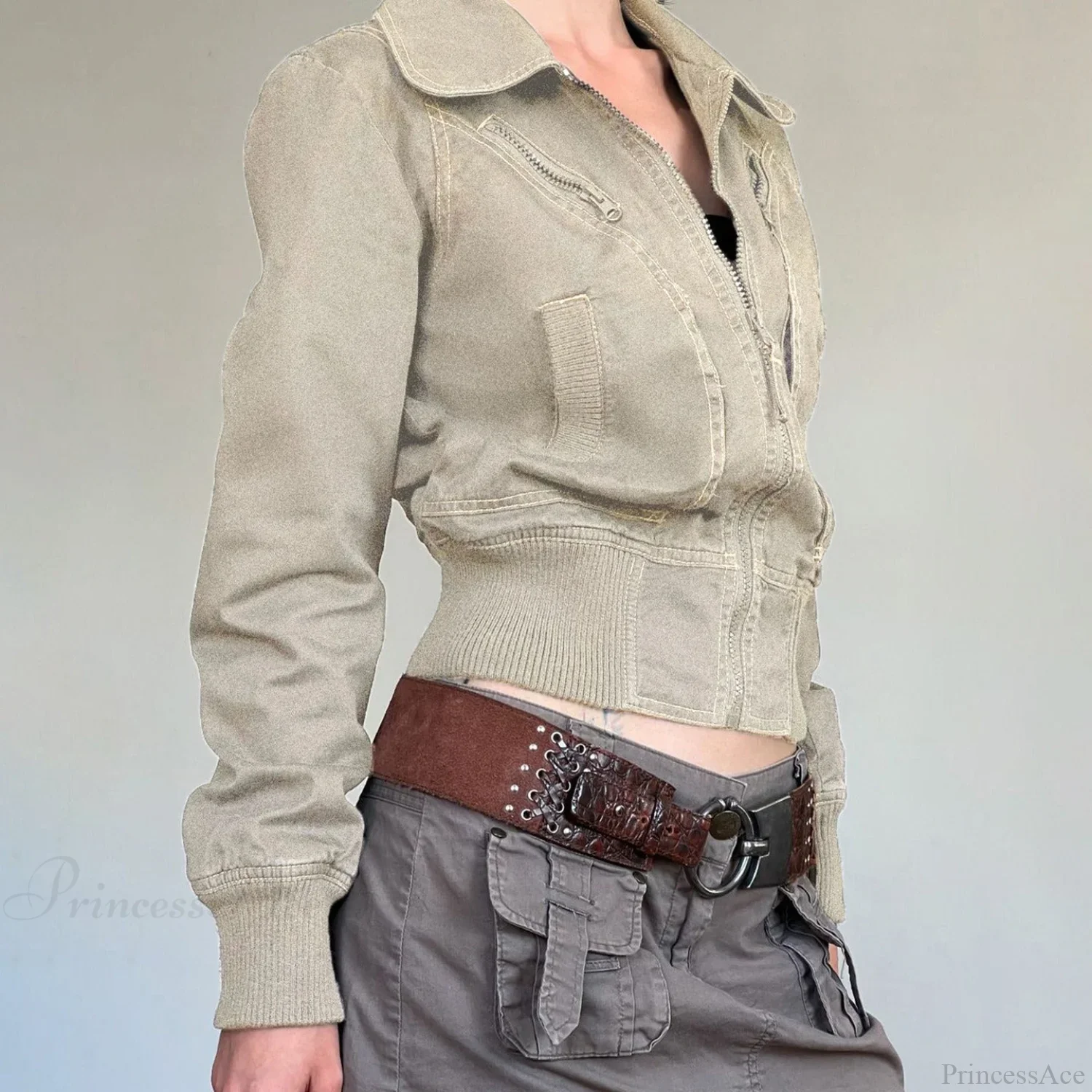 Vintage Utility Zip Slim Fit Pocket Jacket - Image 5