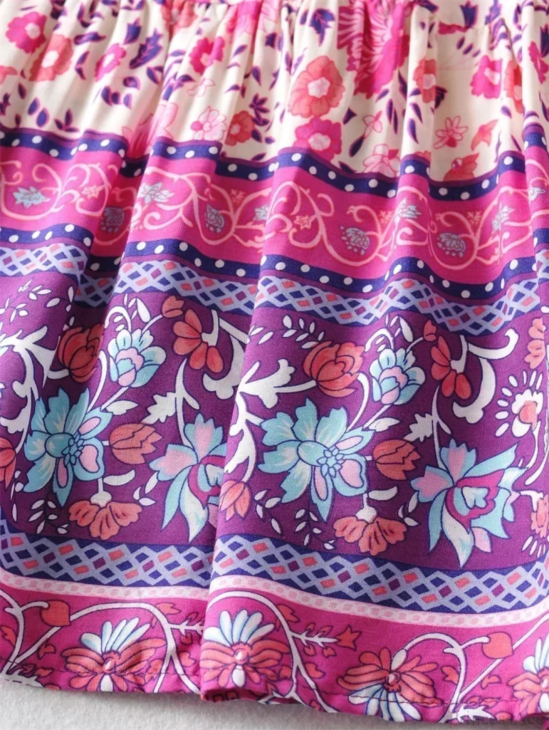 Vintage Women Tassel Elastic Boho Pink Floral Printed Vacation Beach Skirt - Image 2