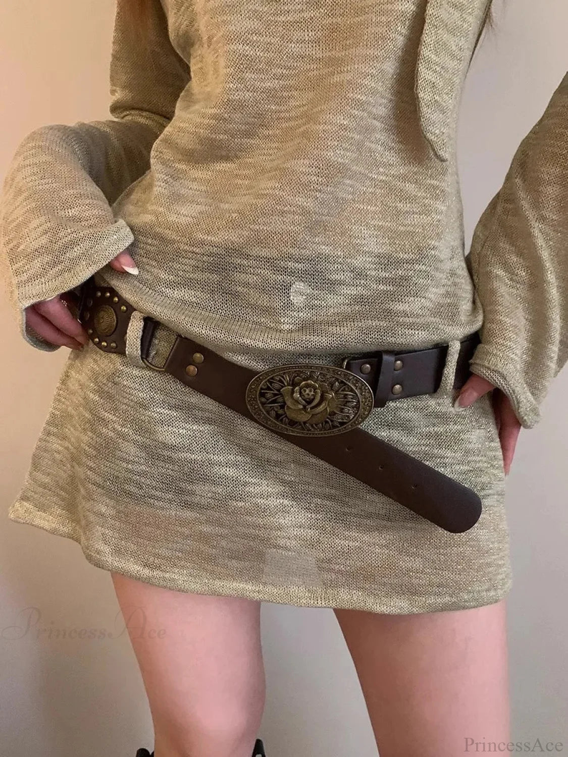 Vintage Y2K Dark Bohemian Wide Brown Belt - Image 2