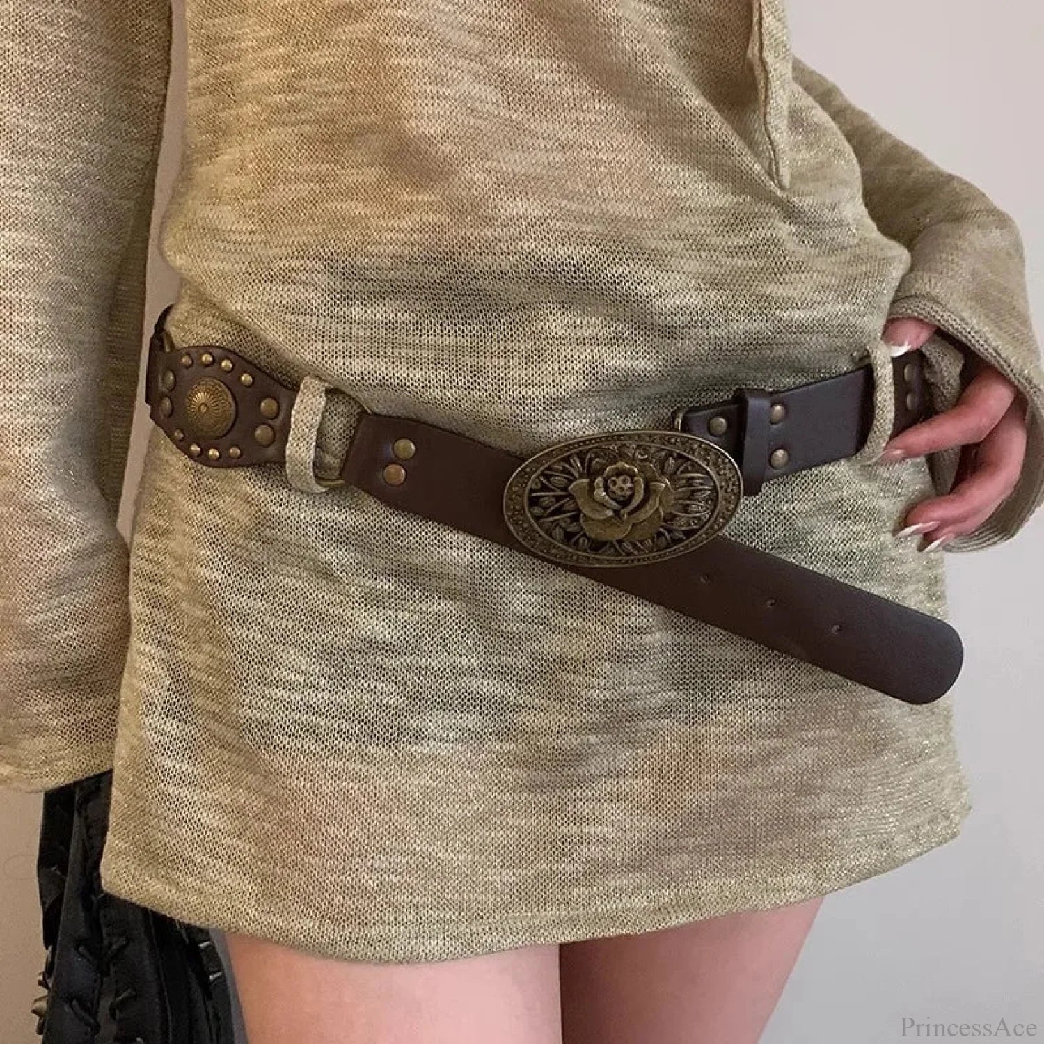 Vintage Y2K Dark Bohemian Wide Brown Belt - Image 6