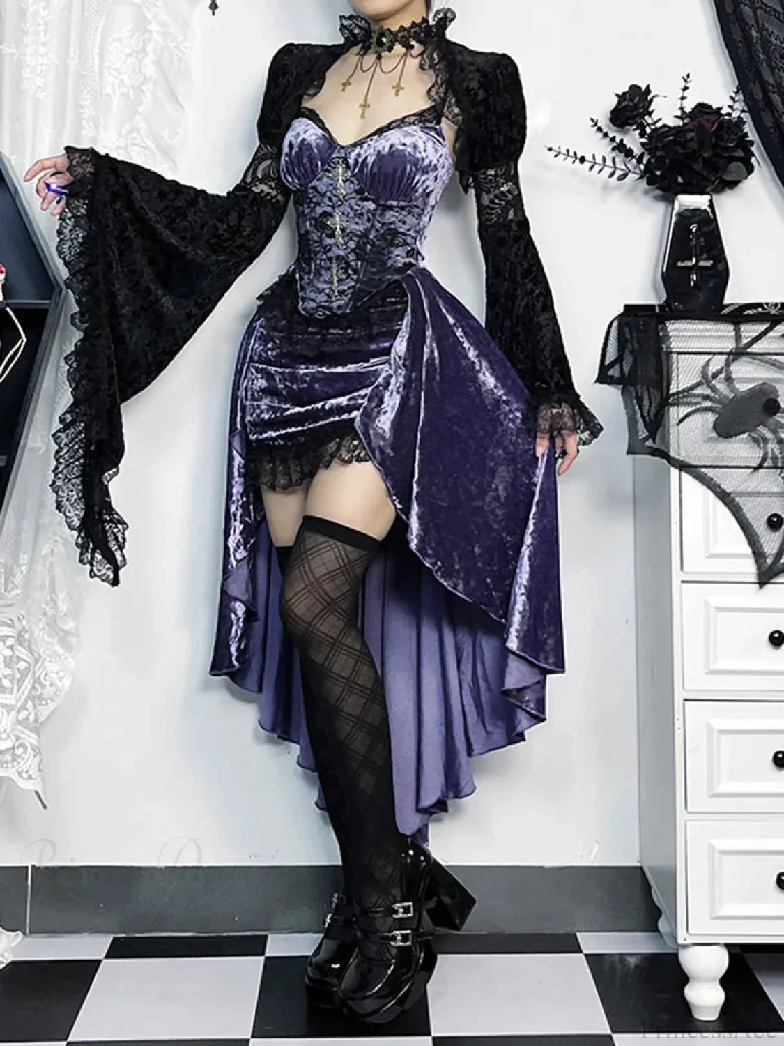 Violet Lace Cross Bodice Midi Dress - Image 3