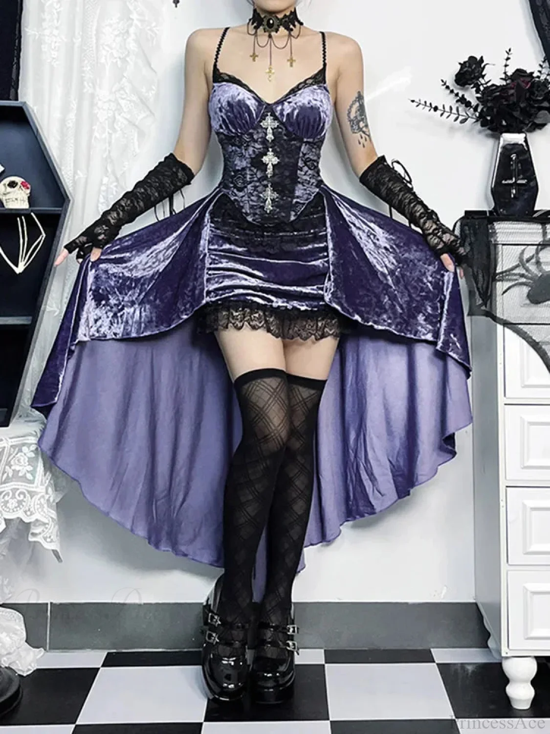 Violet Lace Cross Bodice Midi Dress - Image 5
