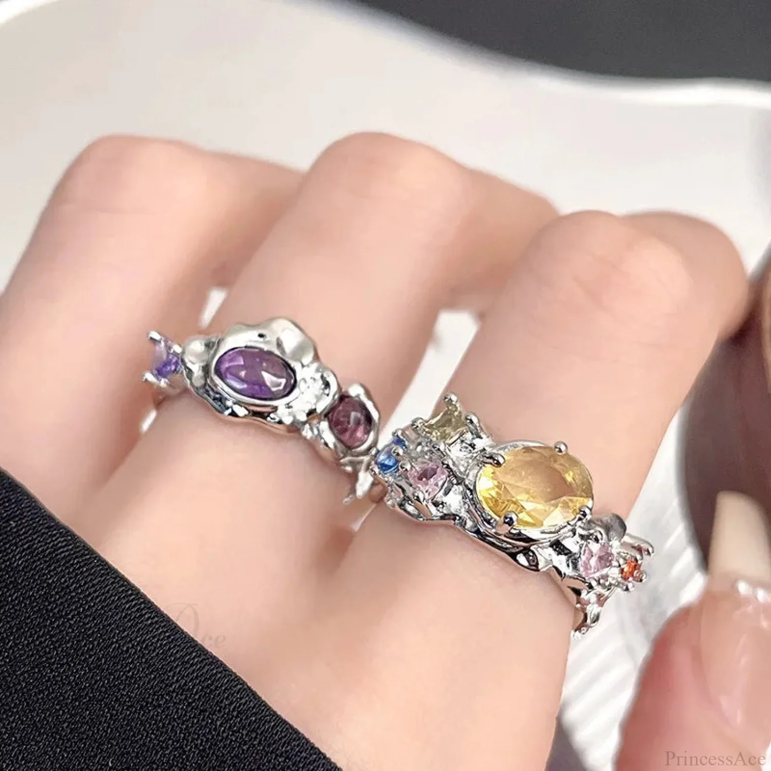 Vivid Stone Drip Rhinestone Gothic Ring - Image 3