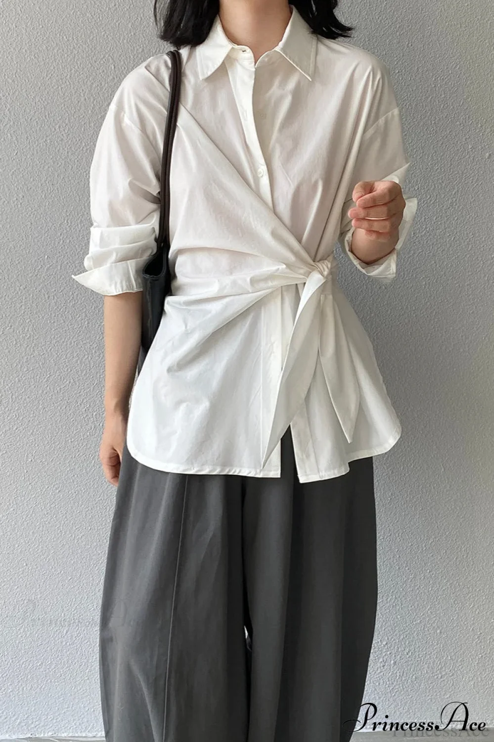 Waist Collared Mid-Length Office Blouse - Image 2