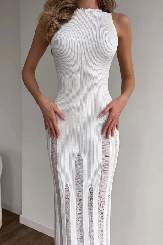 Waist Slim Hollow Knit Maxi Dress - Image 5