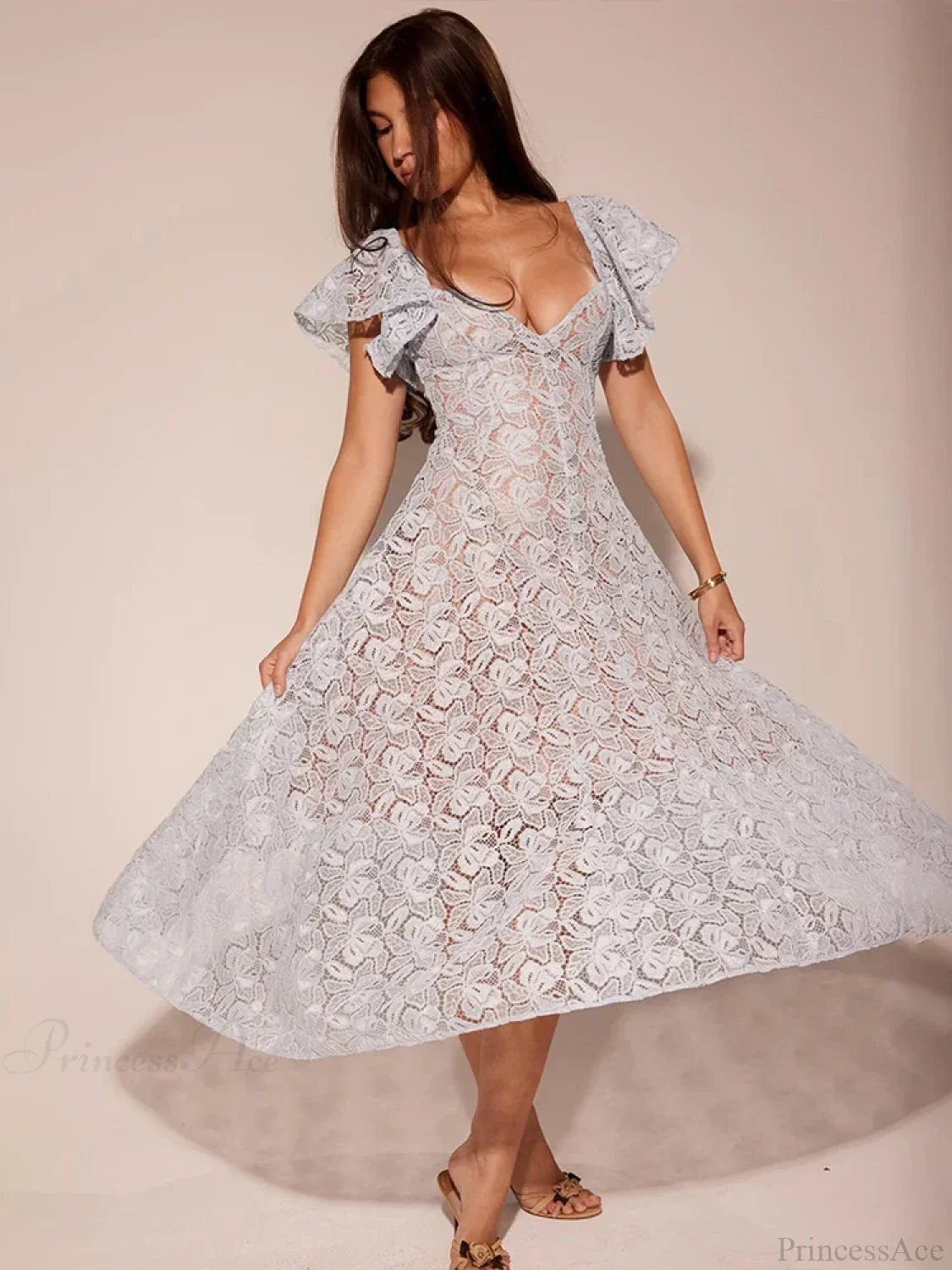 Waist Wrap Lace Vacation Dress - Image 2